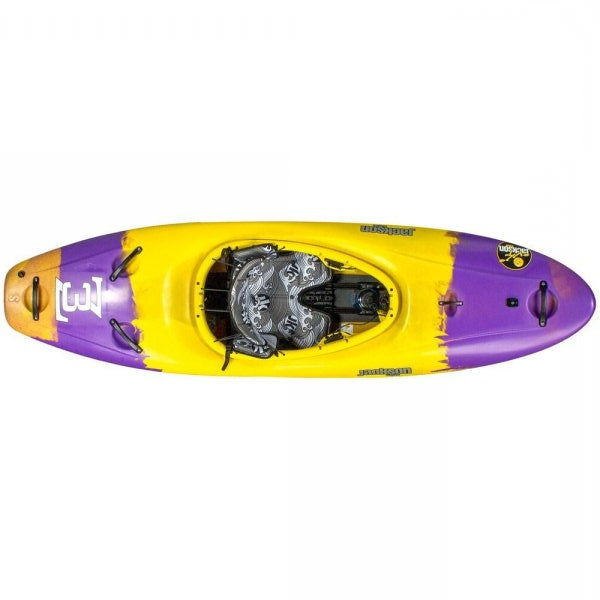 Yellow and purple kayak on a white background