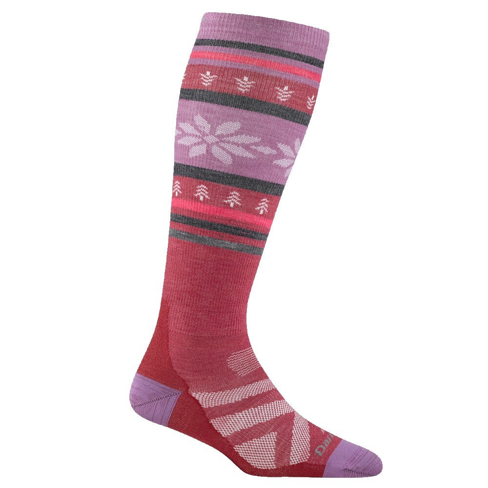 Red and purple patterned sock on a white background