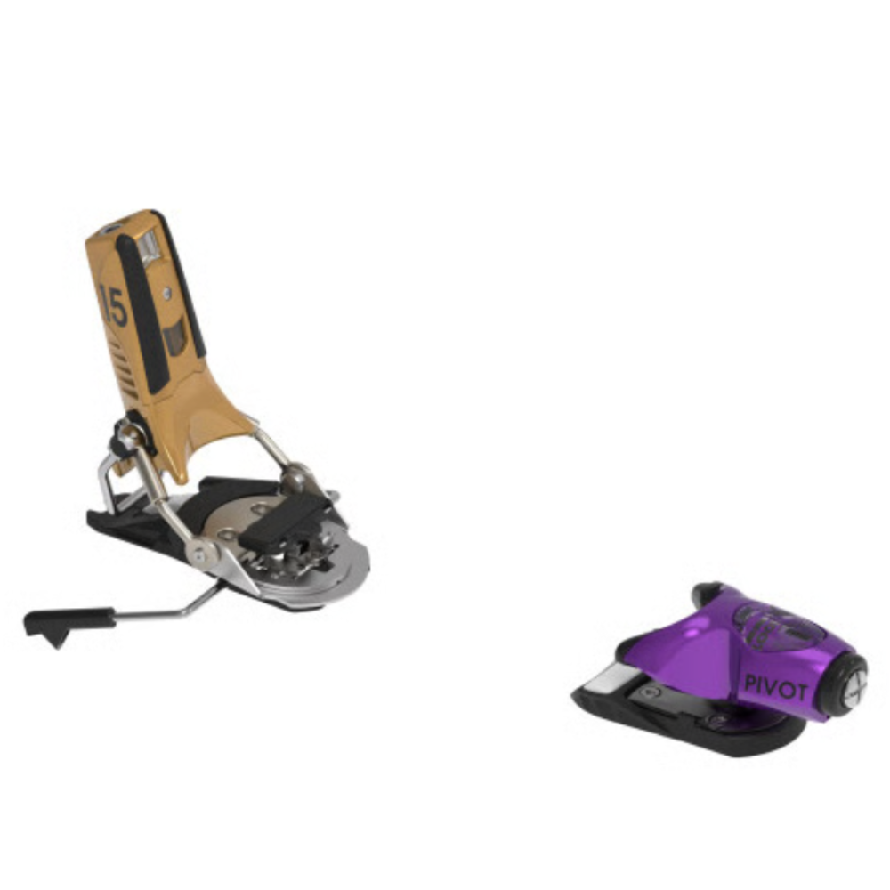 Pair of ski bindings on a white background