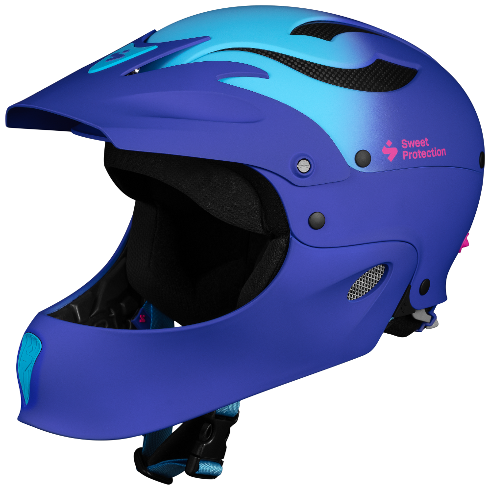 Blue helmet with black interior on a white background
