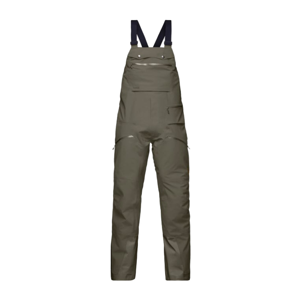 Green bib overalls with a logo on a gray background