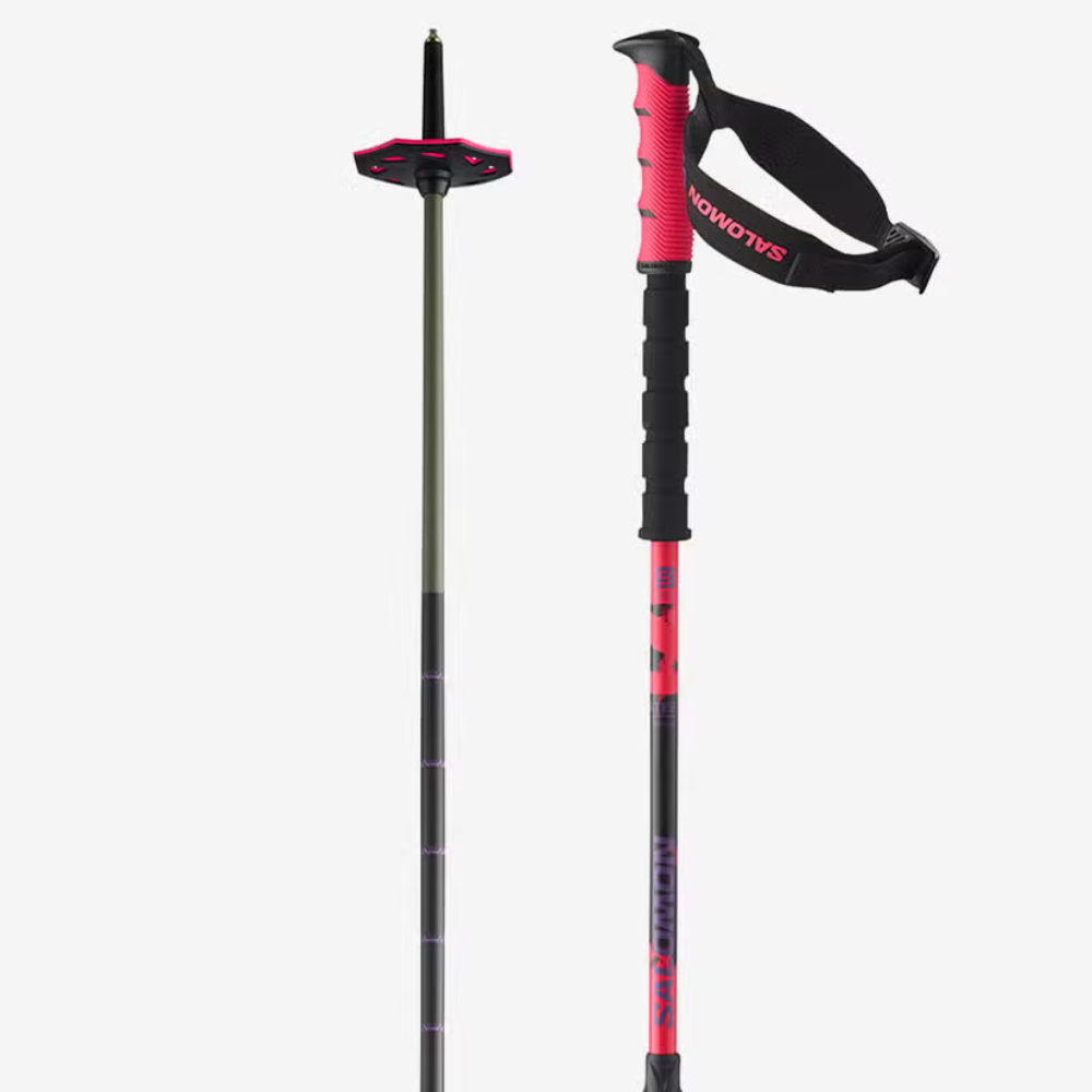 Salomon Steep Pro Vario S3 Ski Poles Black Red Pansy