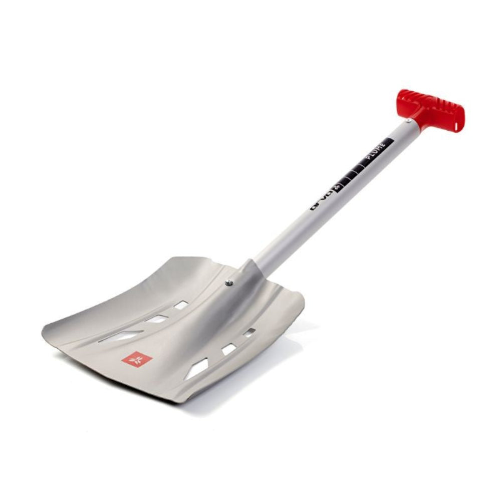 Snow shovel with a red handle on a white background