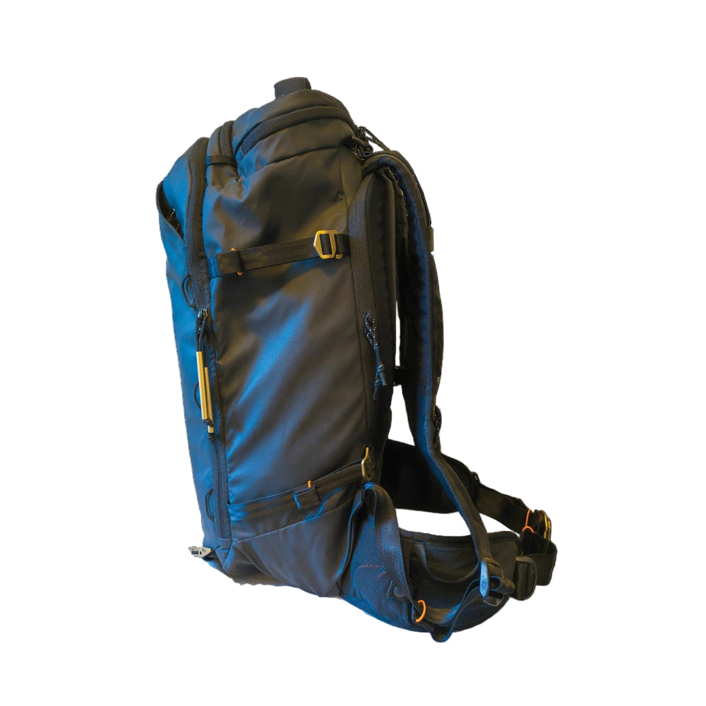 Black backpack on a white background