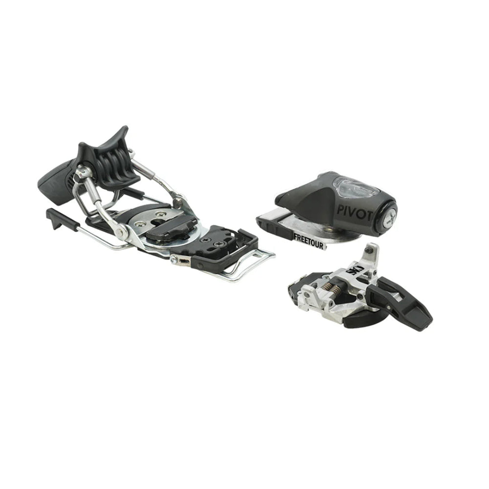Two ski binding components on a white background