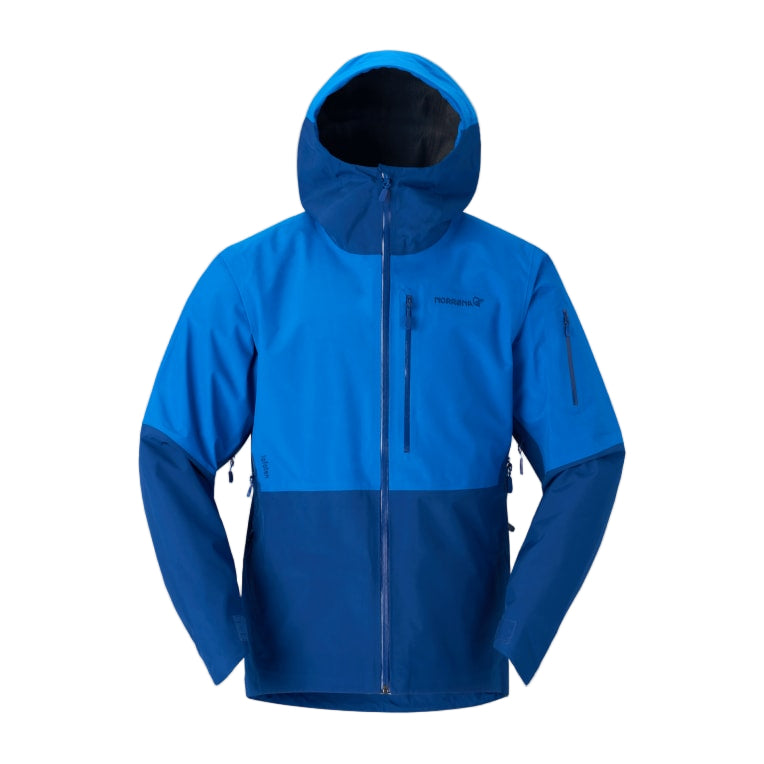 Blue hooded jacket on a gray background