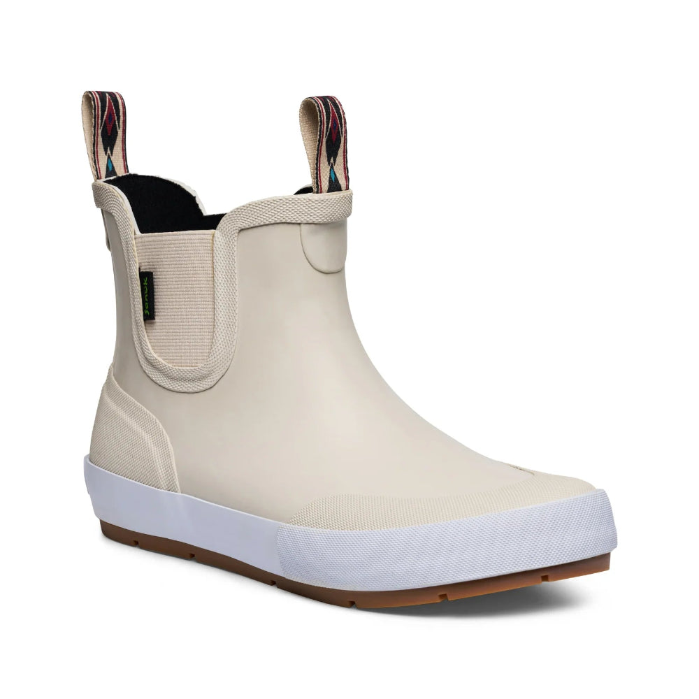 Beige rubber boot with a white sole on a white background