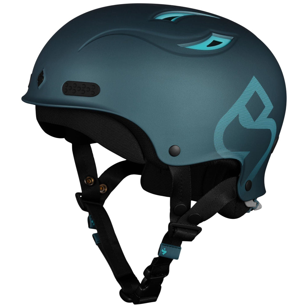 Dark blue helmet with a brand logo on a white background