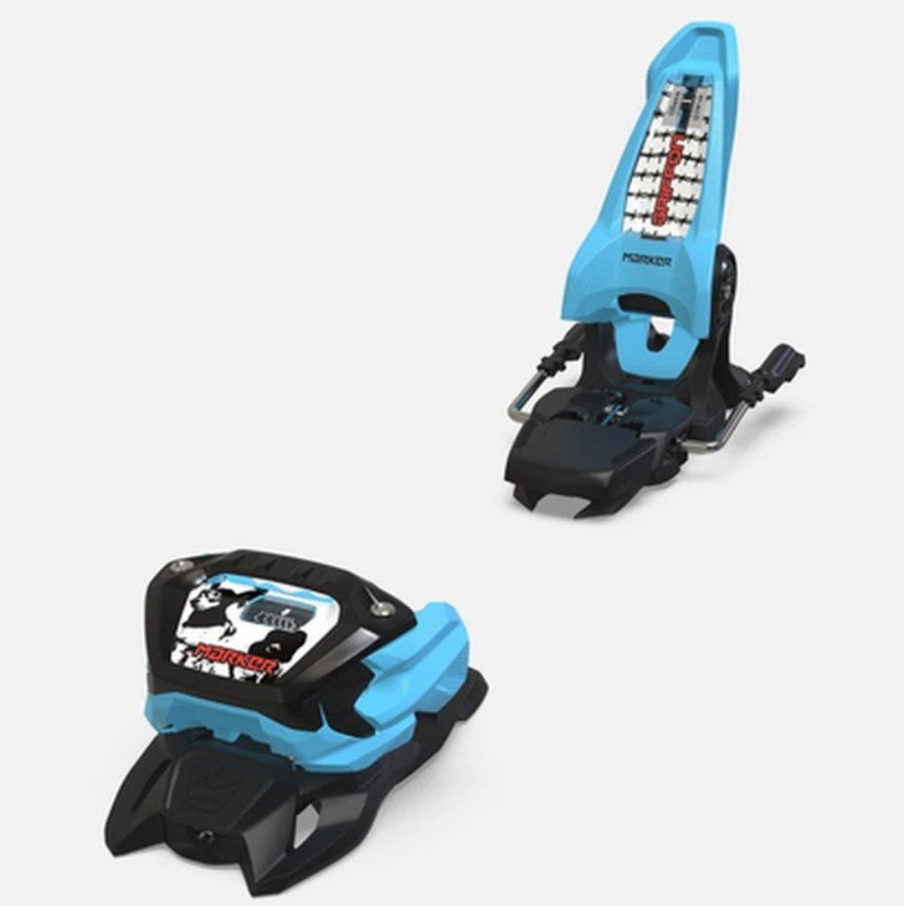 Pair of ski bindings on a white background