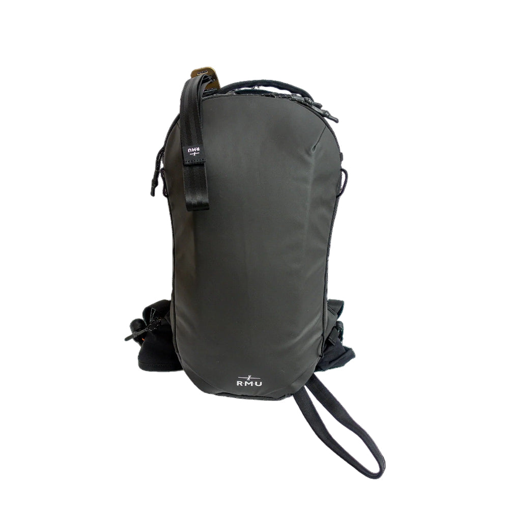 Black backpack with RMU logo on a white background